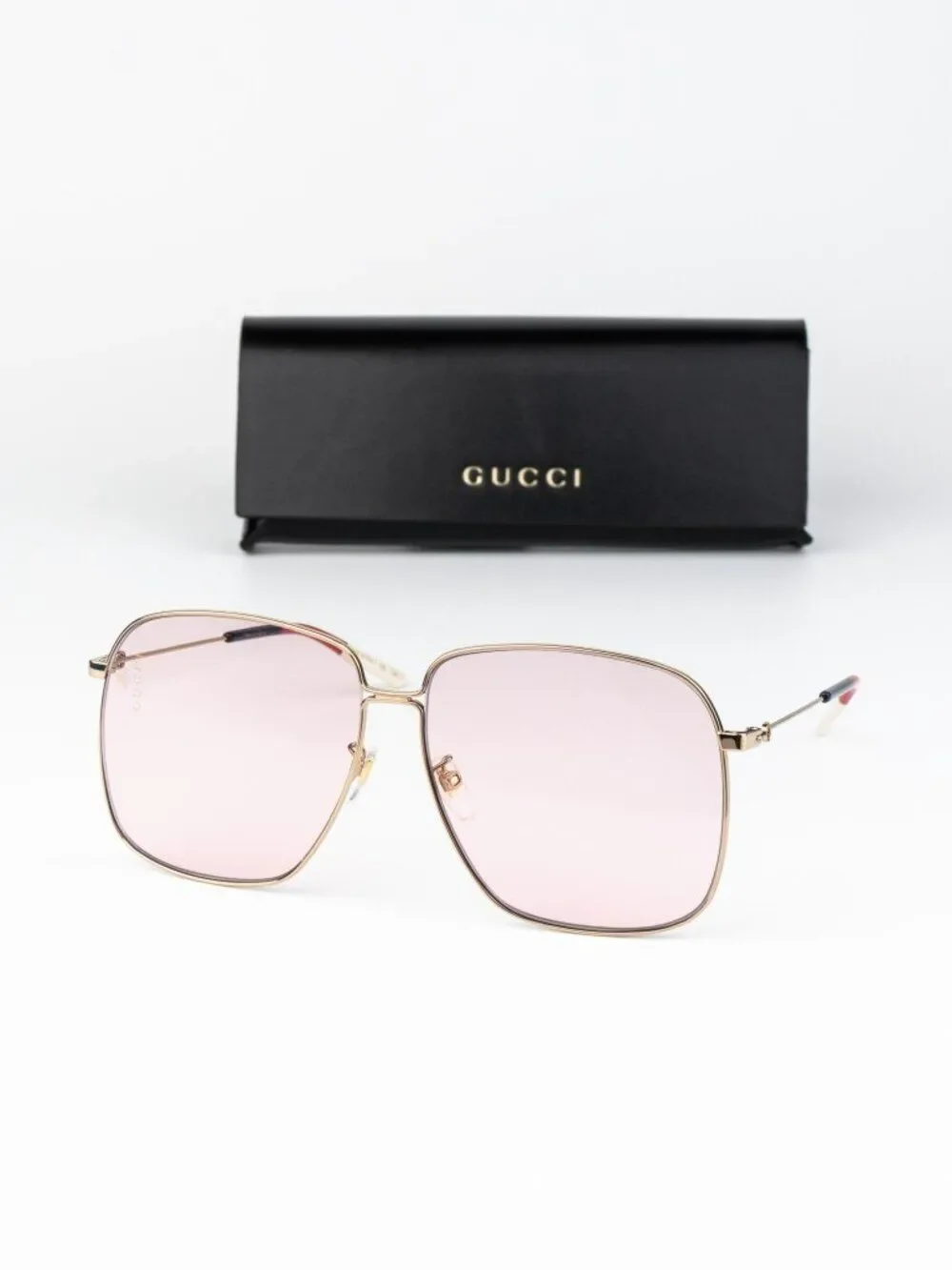 Gucci Women Sunglasses Gold Pink Square GG0394S 004 NEW AUTHENTIC